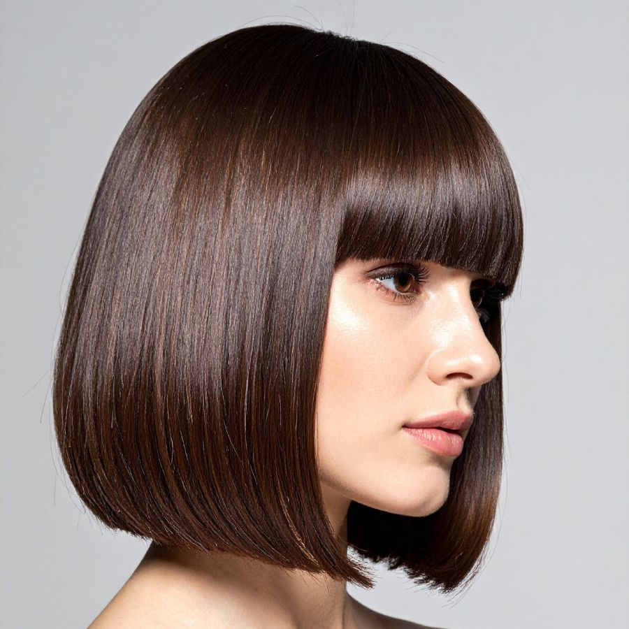 brunette bob with bangs